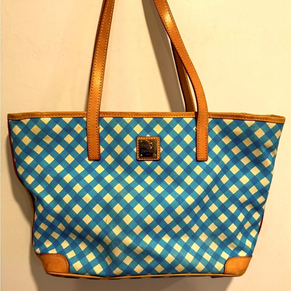 Dooney & Bourke Gingham Large Tote blue Shoulder Bag Purse picnic work shopper